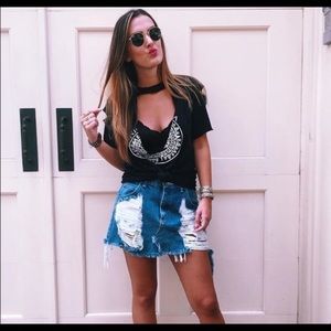 LF Furst of a Kind Distressed Denim Skirt